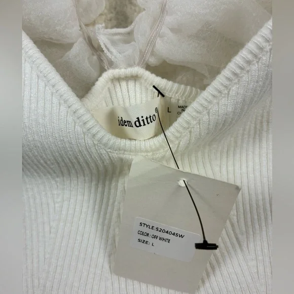 Idem Ditto White Grand Gesture Organza Crop Top Ribbed Women’s Sz Large New - Picture 3 of 7
